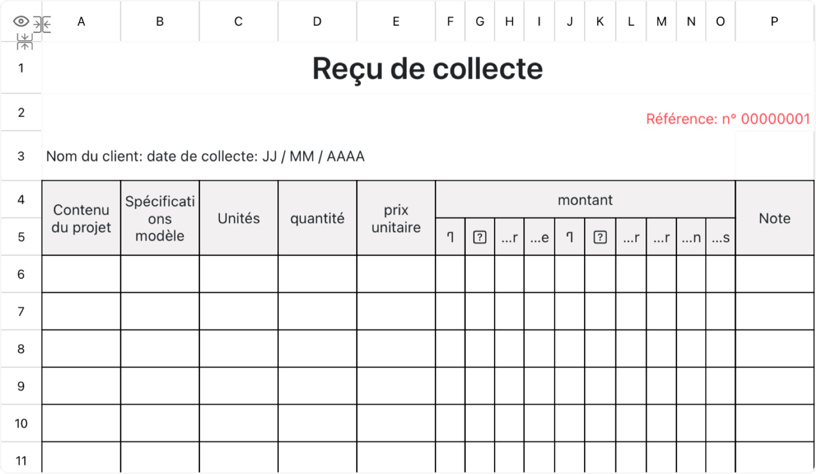 Reçu de collecte minimaliste